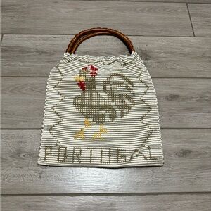 Vintage “El Gallo” Portugal Handmade Boho Woven, Bamboo Handled Purse SZ: Large